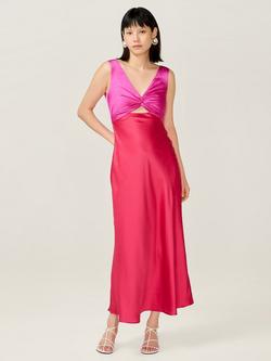 OMNES Maggy Colour Block Midi Dress, Pink/Red