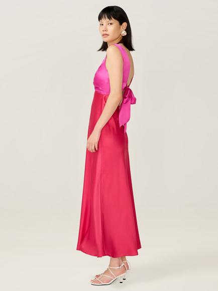 OMNES Maggy Twist Front Two-Tone Midi Dress - view 2, Pink/Red