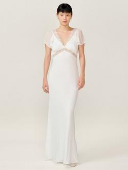 OMNES Meadow Short Sleeve Plunge Neck Maxi Dress, Ivory