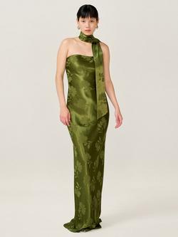 OMNES Myla Floral Sleeveless Bandeau Neck Maxi Dress, Pear Green