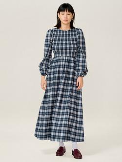OMNES Saint Check Midi Dress, Navy Check, Navy Check