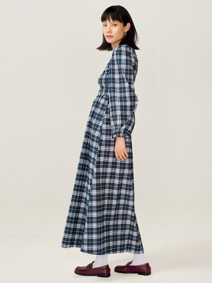 OMNES Saint Check Midi Dress, Navy Check - view 2, Navy Check