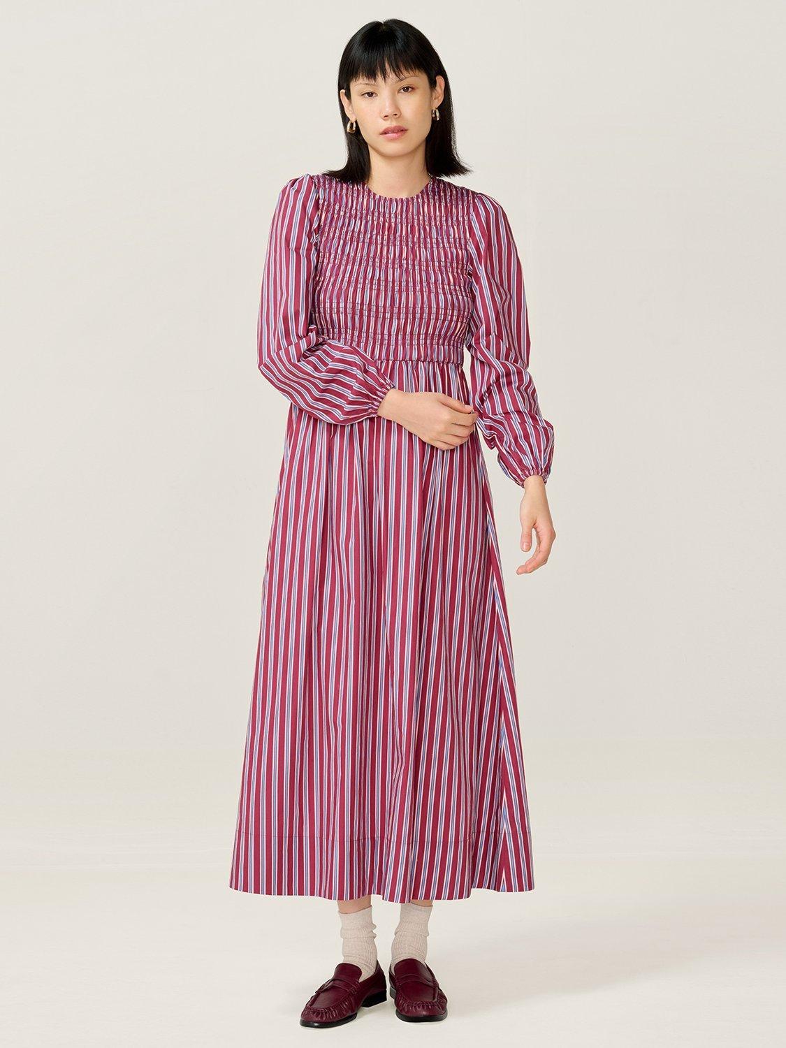 Product image 1 of 4, which shows OMNES Saint Stripe Maxi Dress, Blue/Brown, 6