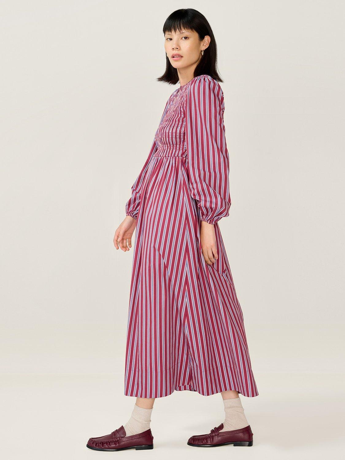 Product image 2 of 4, which shows OMNES Saint Stripe Maxi Dress, Blue/Brown, 6