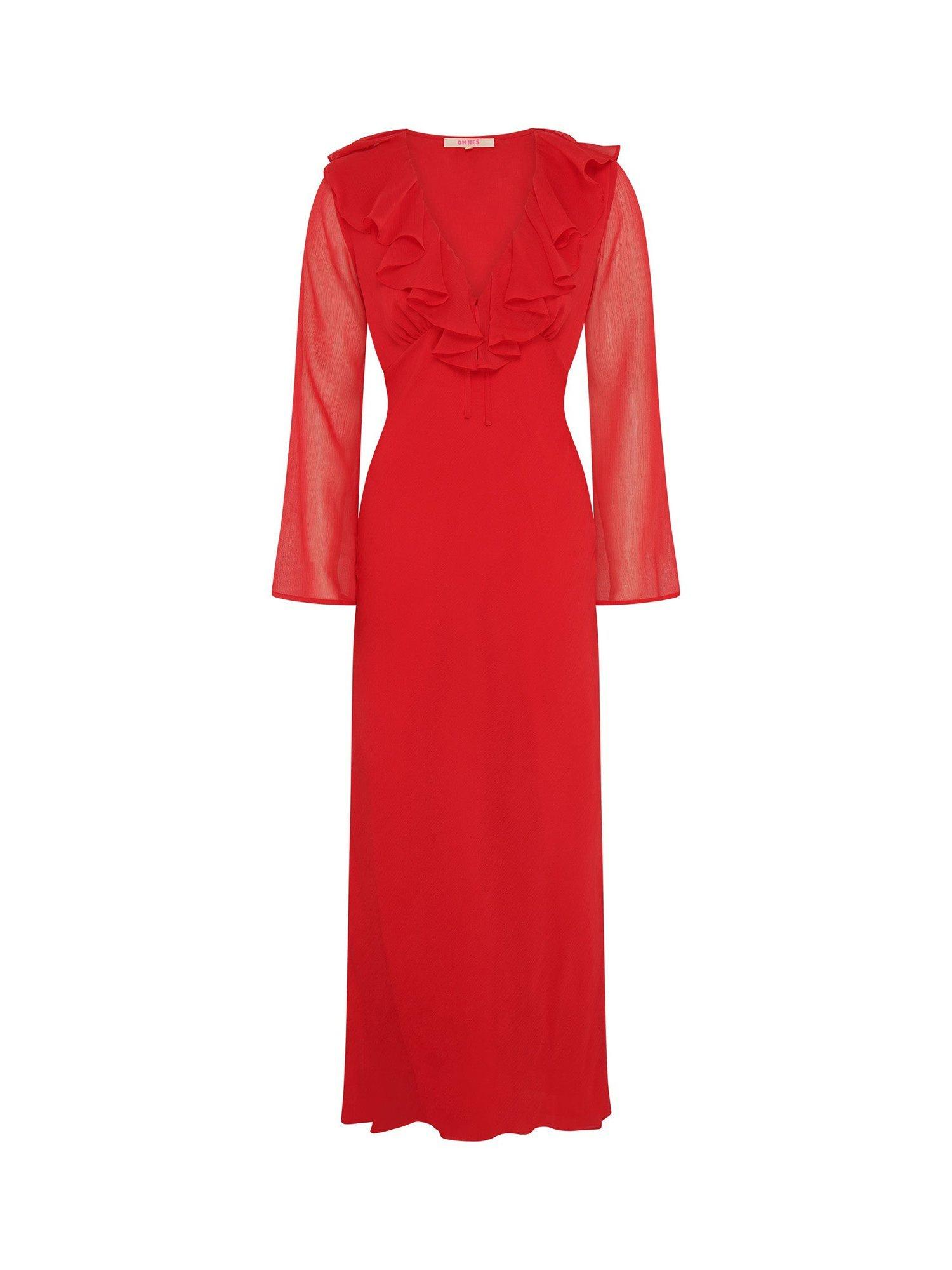 Product image 1 of 1, which shows OMNES Yvette Chiffon Maxi Dress, Barbados Cherry, 6