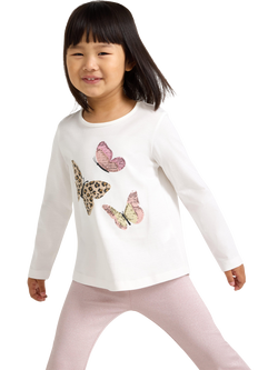 Lindex Kids' Cotton Long Sleeve Butterfly Top, Light Dusty White, Light Dusty White