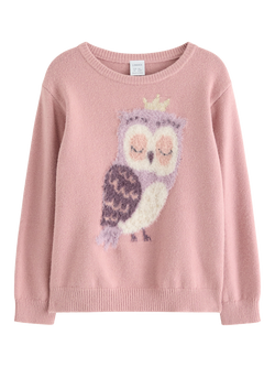 Lindex Kids' Long Sleeved Owl Jumper, Dusty Pink, Dusty Pink
