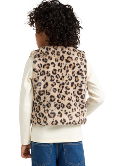 Lindex Kids' Faux Fur Leopard Print Gilet, Black/Multi - view 2, Black/Multi