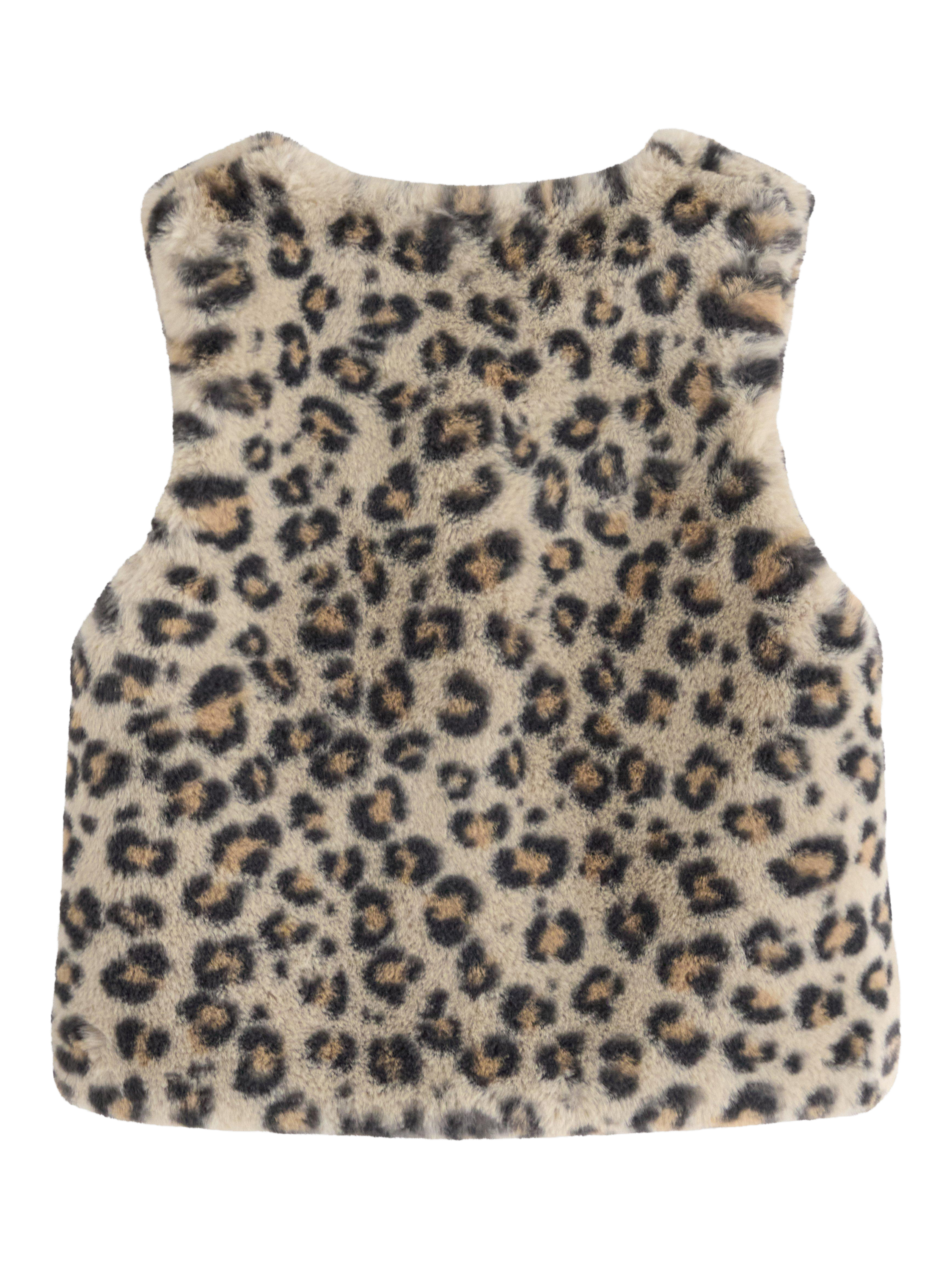 Lindex Kids' Faux Fur Leopard Print Gilet, Black/Multi