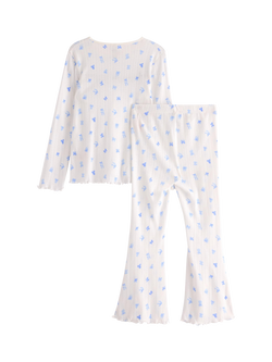Lindex Kids' Cotton Long Sleeved Bow Print Pyjama Set, Light Dusty White - view 2, Light Dusty White
