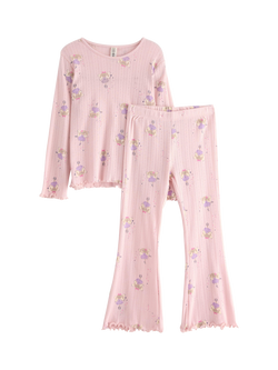 Lindex Kids' Cotton Long Sleeved Fairy Print Pyjama Set, Light Pink, Light Pink