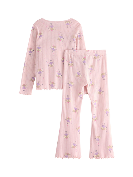 Lindex Kids' Cotton Long Sleeved Fairy Print Pyjama Set, Light Pink - view 2, Light Pink