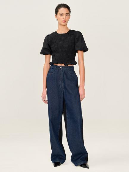 OMNES Eddie Relaxed Wide Leg Jeans, Dark Indigo/Black, Dark Indigo/Black