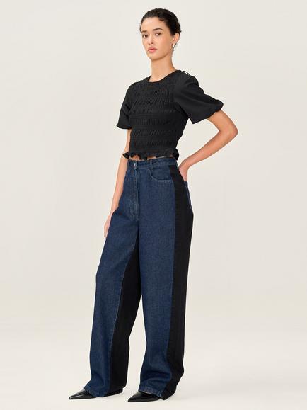 OMNES Eddie Relaxed Wide Leg Jeans, Dark Indigo/Black - view 2, Dark Indigo/Black