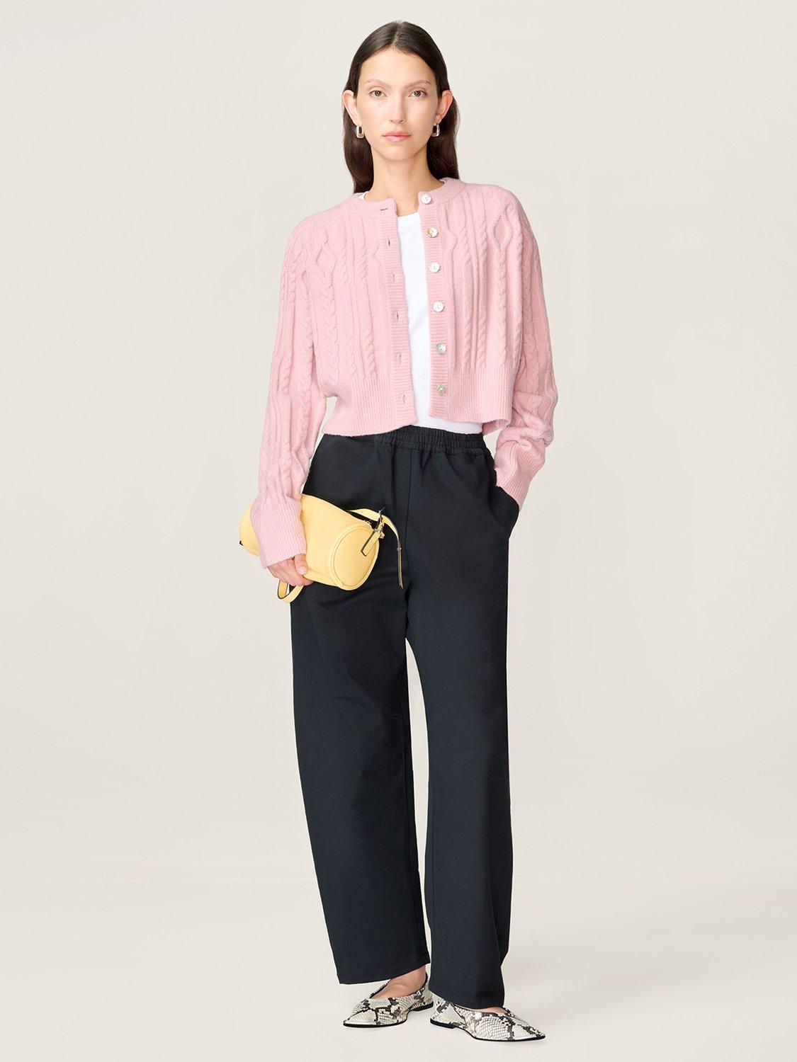 Product image 1 of 5, which shows OMNES Ezra Barrel Leg Trousers, Black, 6