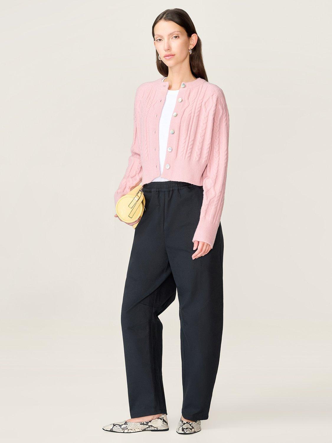 Product image 2 of 5, which shows OMNES Ezra Barrel Leg Trousers, Black, 6