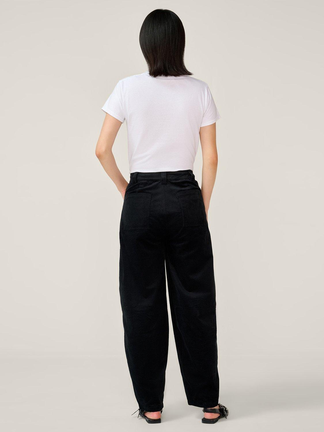 Product image 3 of 5, which shows OMNES Kai Barrel Leg Corduroy Trousers, Black, 6