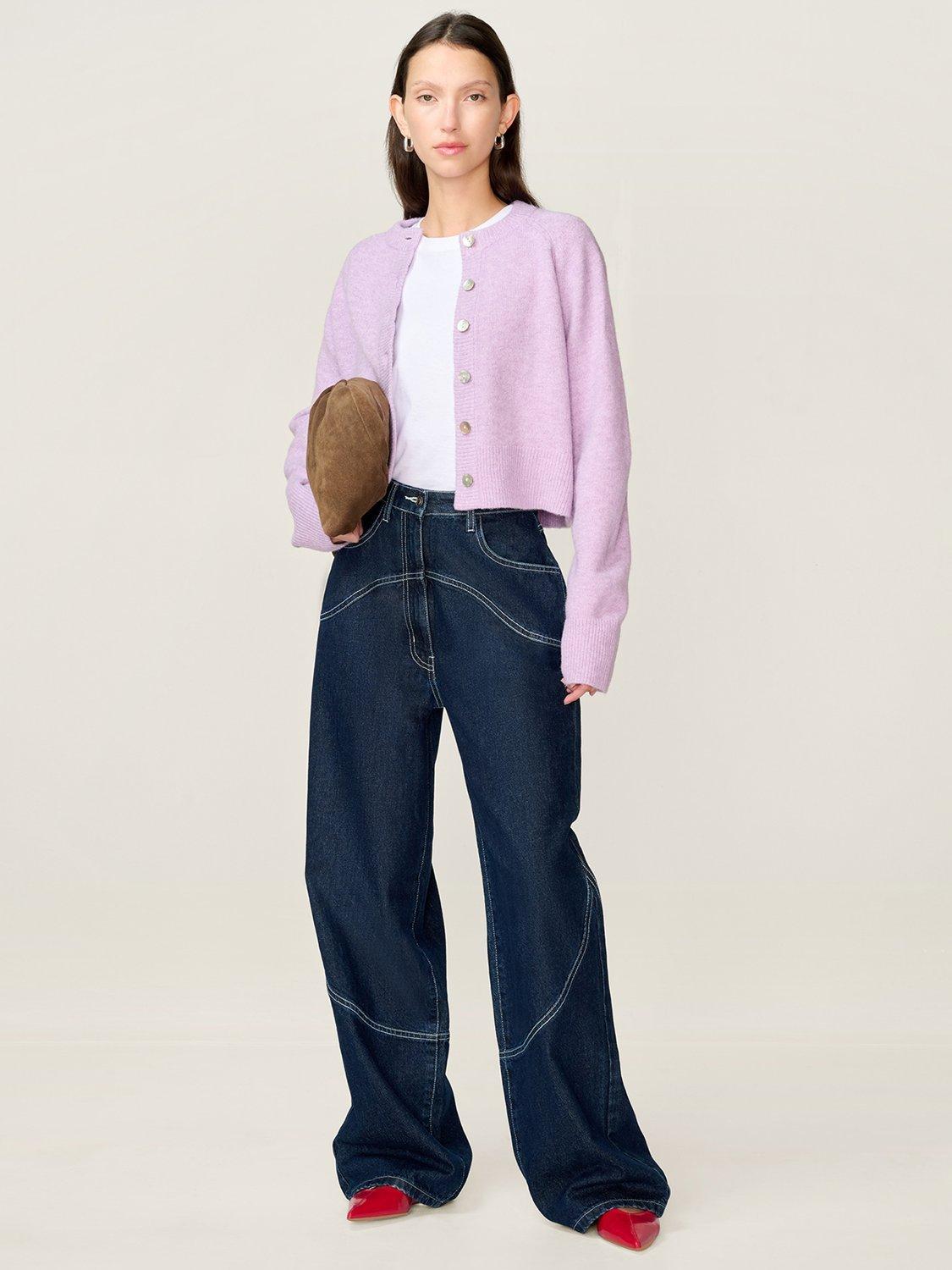 Product image 1 of 4, which shows OMNES Zola Barrel Leg Jeans, Dark Indigo Wash, 6