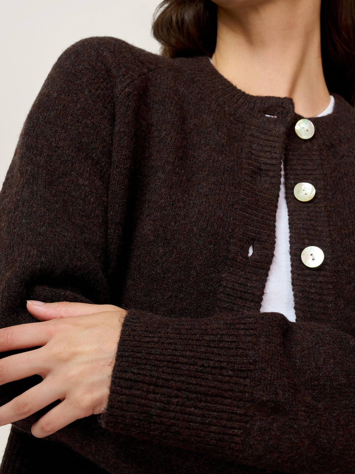 Product image 4 of 4, which shows OMNES August Long Sleeve Cardigan, Chocolate, XS