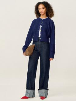OMNES August Wool Blend Round Neck Cardigan - view 2, Navy