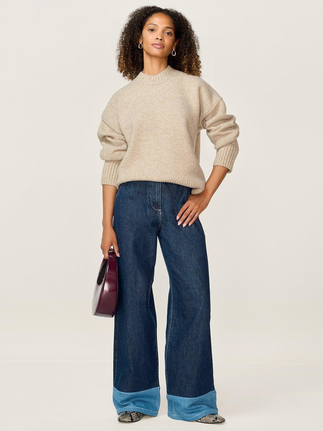 Product image 1 of 4, which shows OMNES Clementine Wool Blend Crew Neck Jumper, Oatmeal, XS