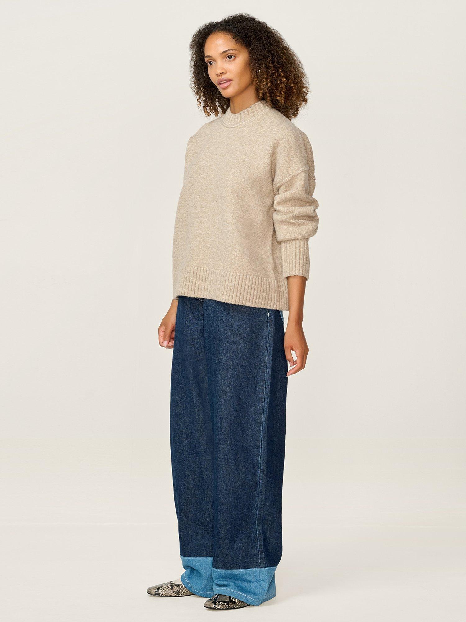 Product image 2 of 4, which shows OMNES Clementine Wool Blend Crew Neck Jumper, Oatmeal, XS