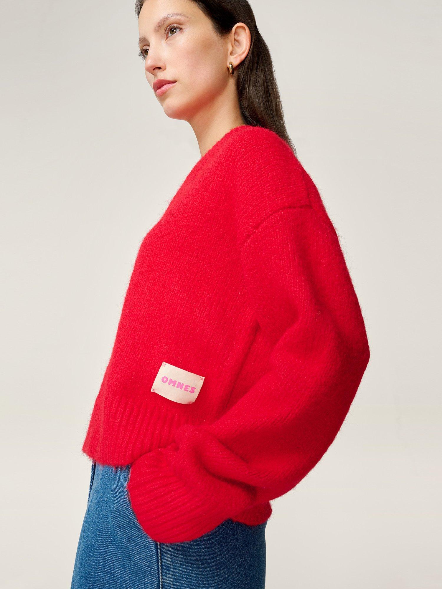 Product image 2 of 4, which shows OMNES Daria Chunky V-Neck Jumper, Red, XS
