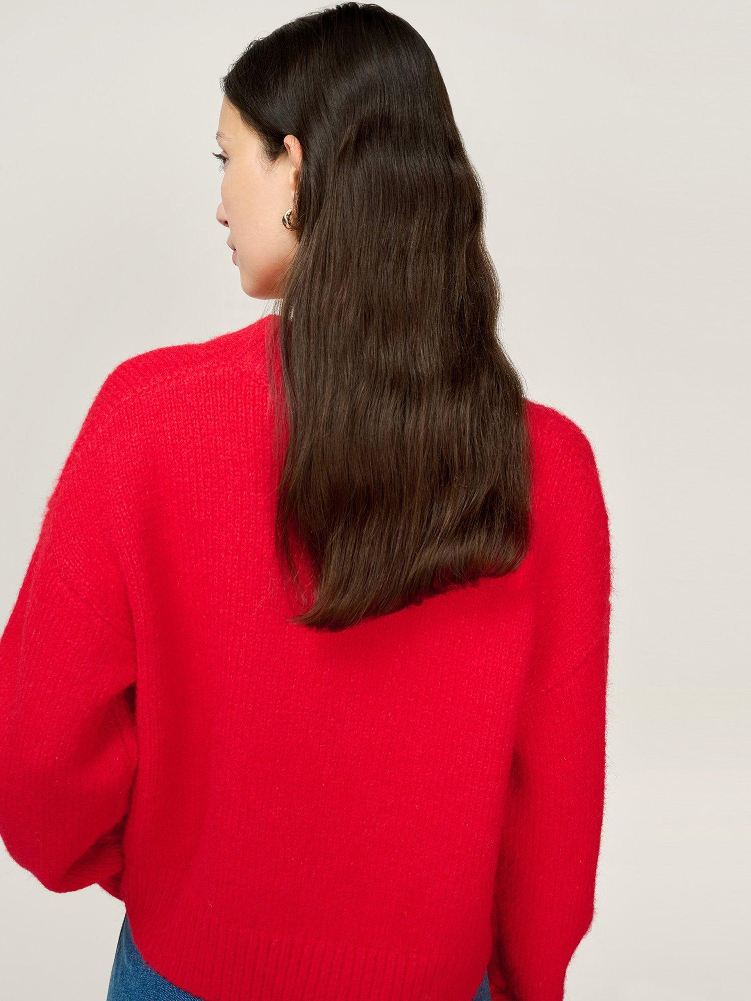 Product image 3 of 4, which shows OMNES Daria Chunky V-Neck Jumper, Red, XS