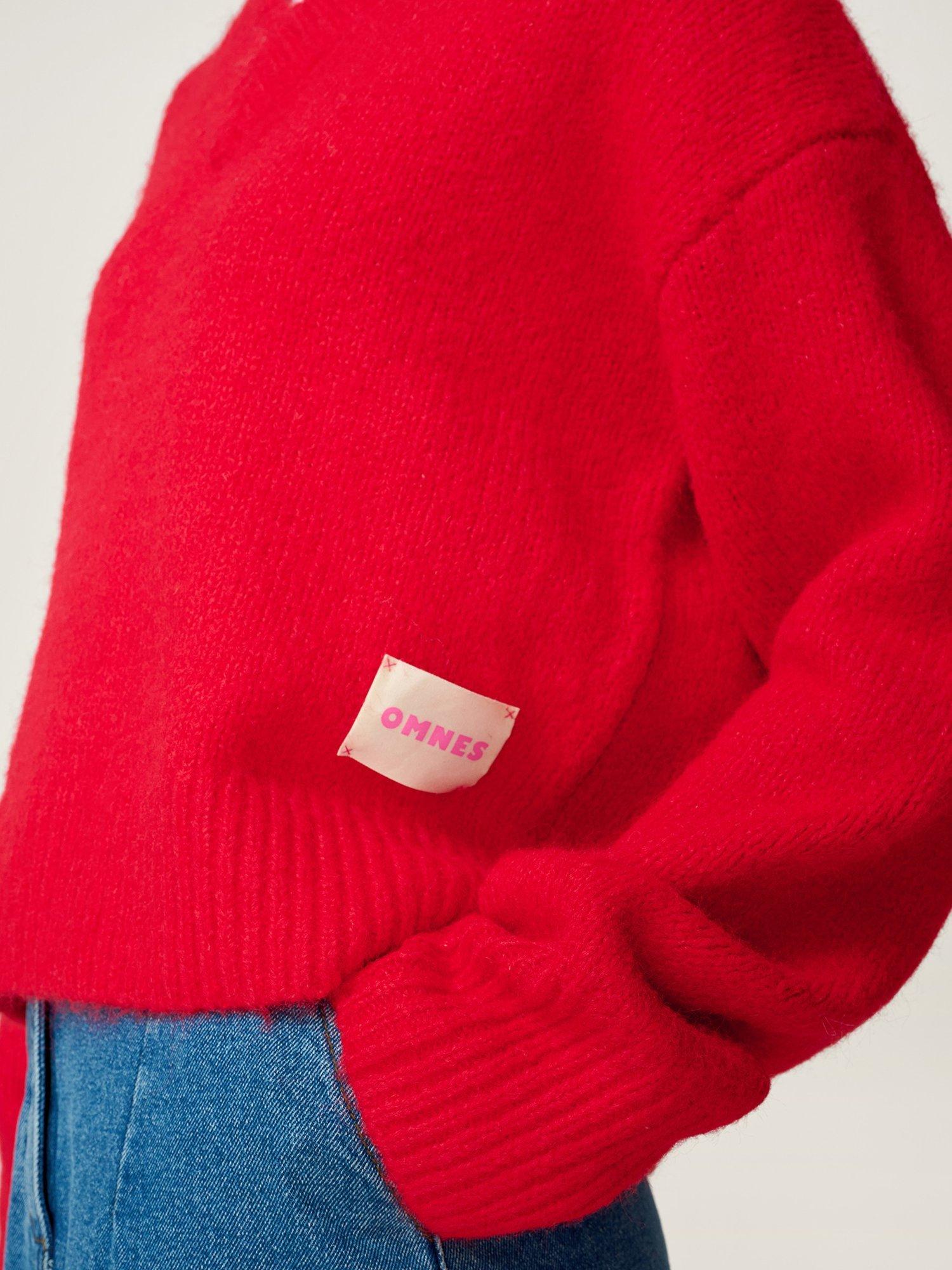 Product image 4 of 4, which shows OMNES Daria Chunky V-Neck Jumper, Red, XS