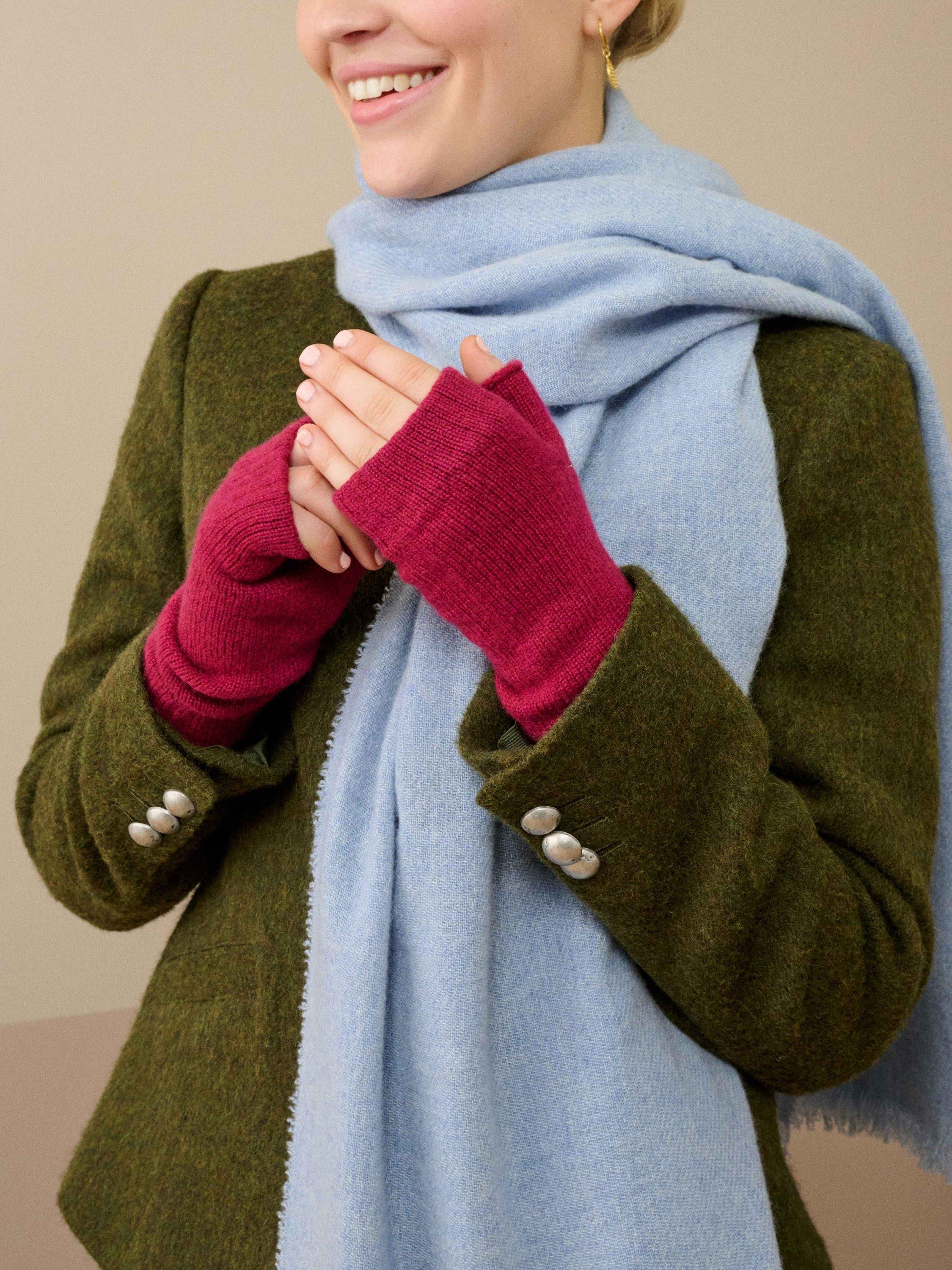 Product image 2 of 2, which shows Brora Pure Cashmere Wrist Warmers, Mulberry, One Size