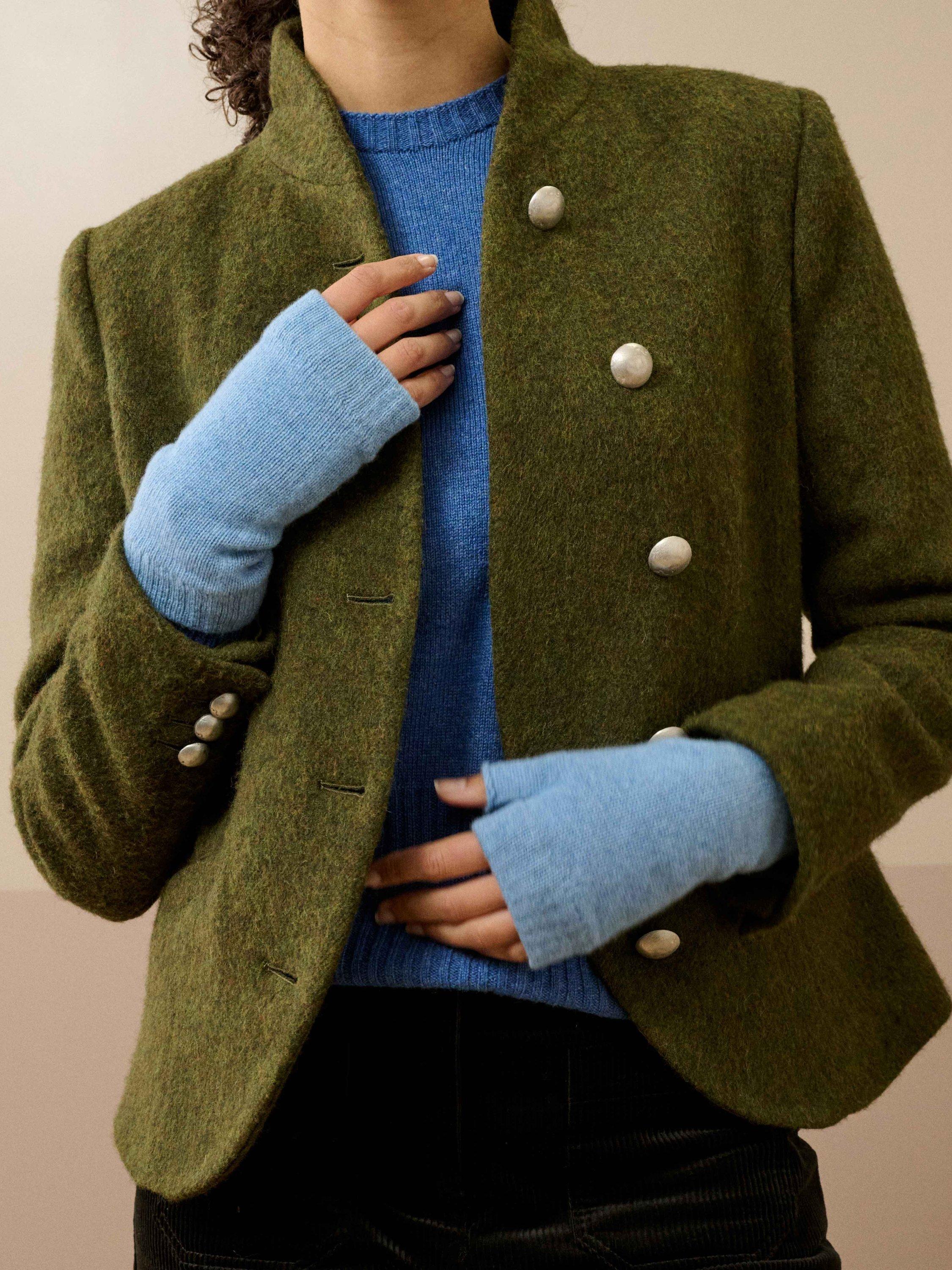 Product image 2 of 2, which shows Brora Pure Cashmere Wrist Warmers, Wedgewood, One Size