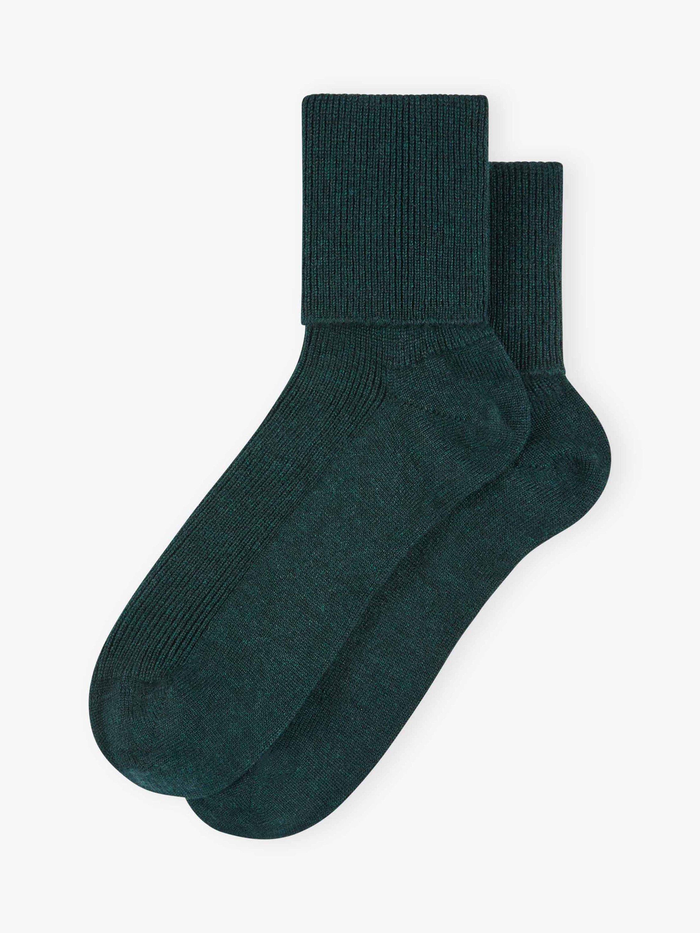 Product image 1 of 2, which shows Brora Plain Cashmere Rich Socks, Ivy, 4-5