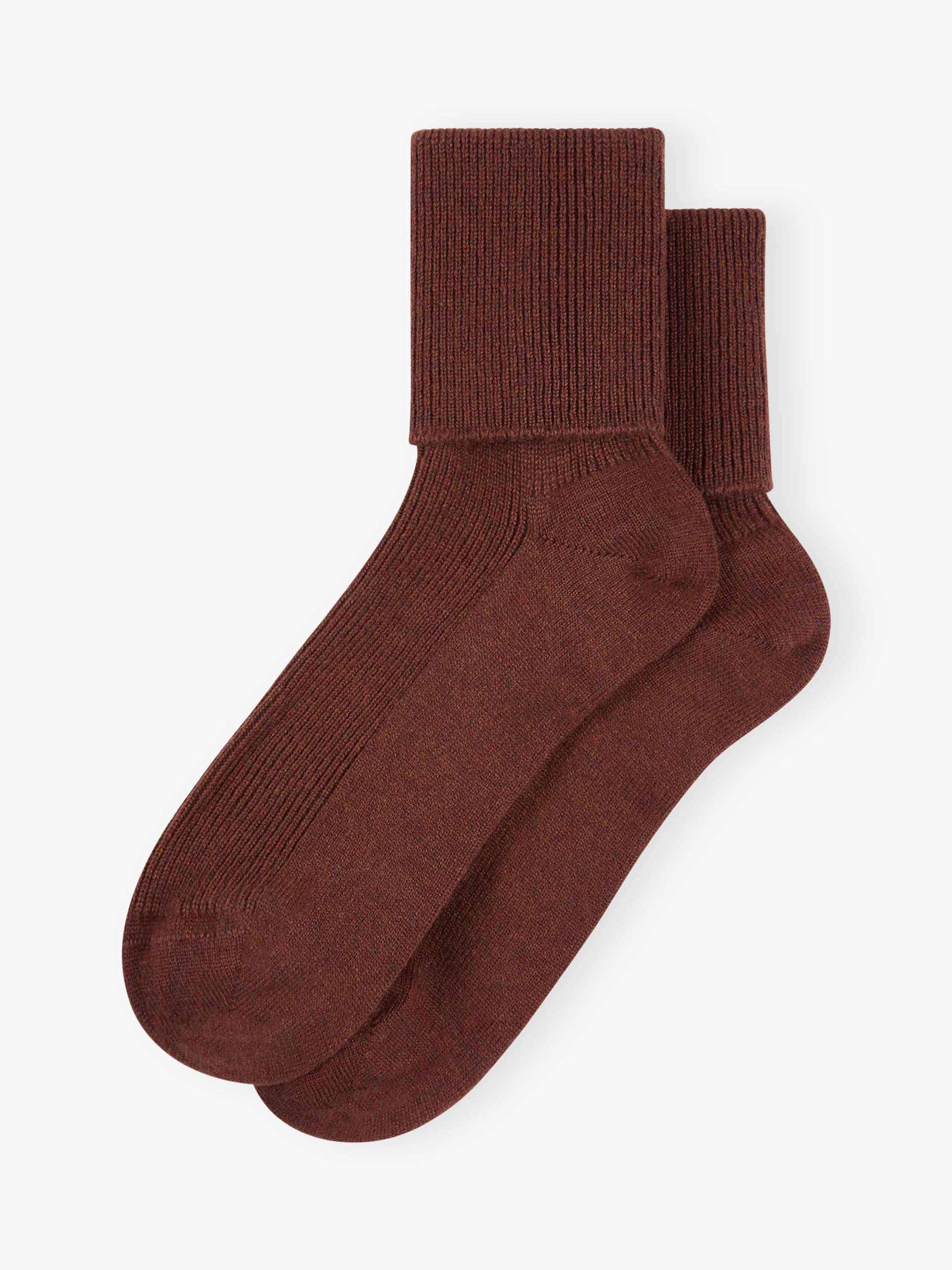 Product image 1 of 2, which shows Brora Plain Cashmere Rich Socks, Conker, 4-5