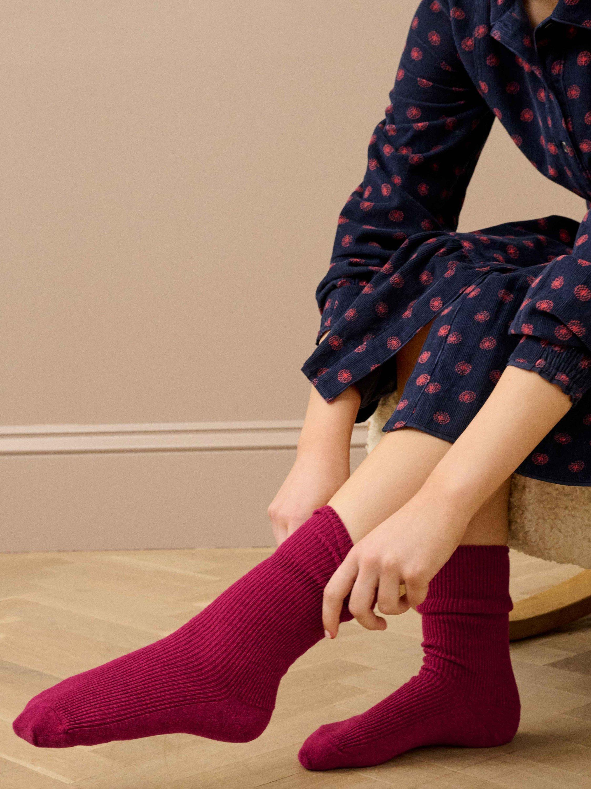 Product image 2 of 2, which shows Brora Plain Cashmere Rich Socks, Mulberry, 4-5