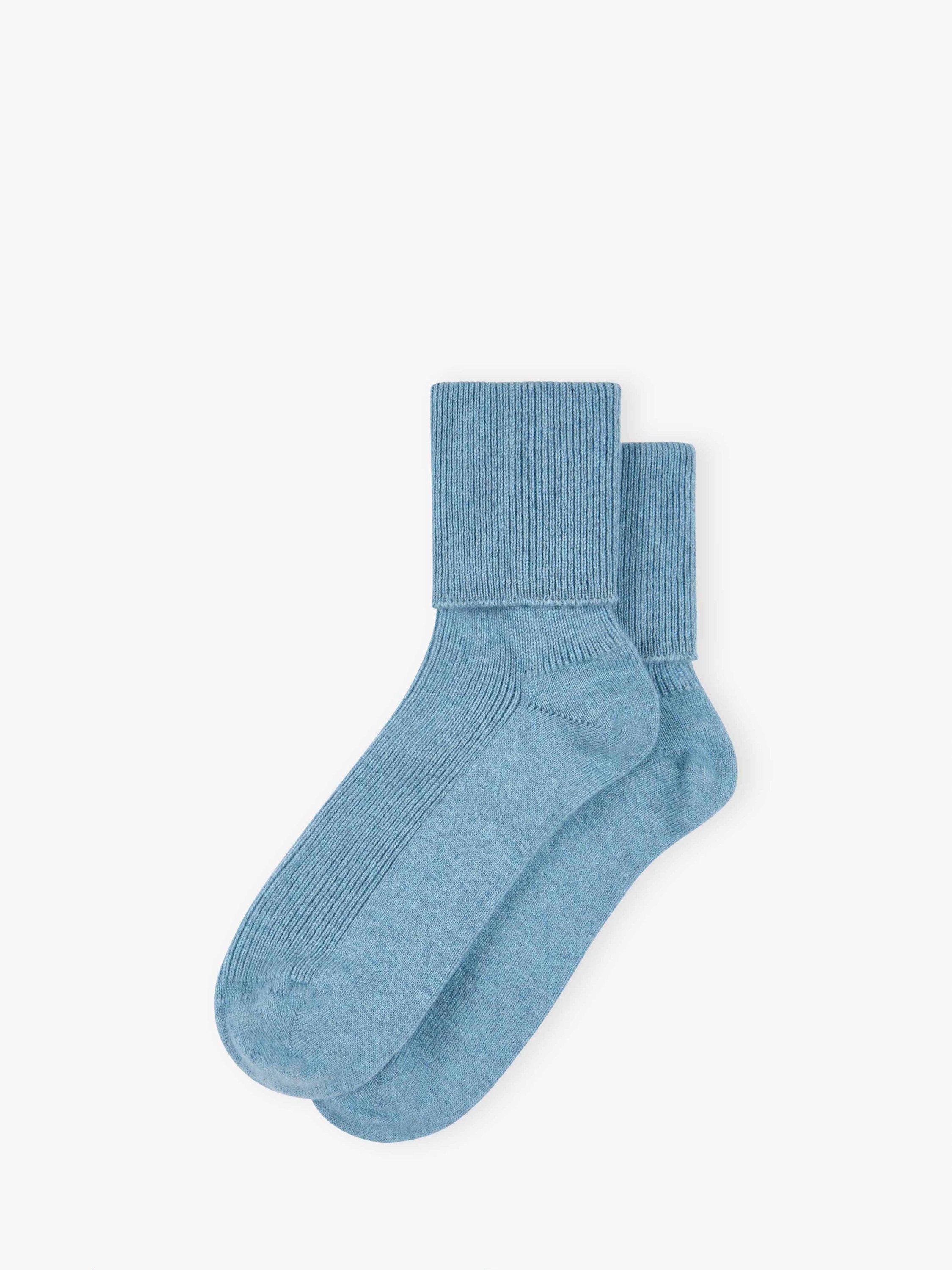 Product image 1 of 2, which shows Brora Plain Cashmere Rich Socks, Wedgewood, 4-5
