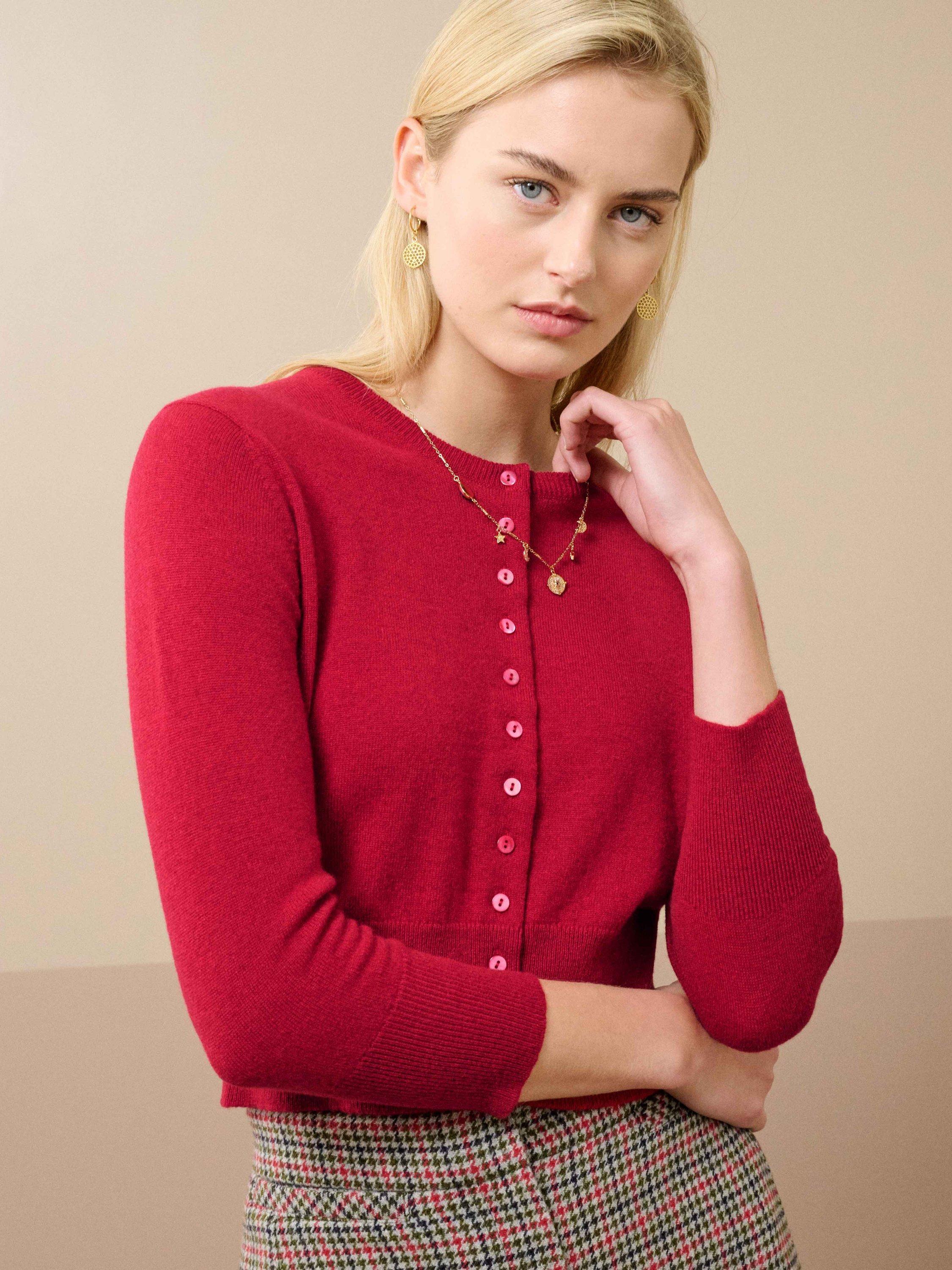 Brora Cropped Pure Cashmere Cardigan, Garnet