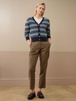 Brora Fair Isle V-Neck Pure Cashmere Cardigan, Midnight - view 2, Midnight