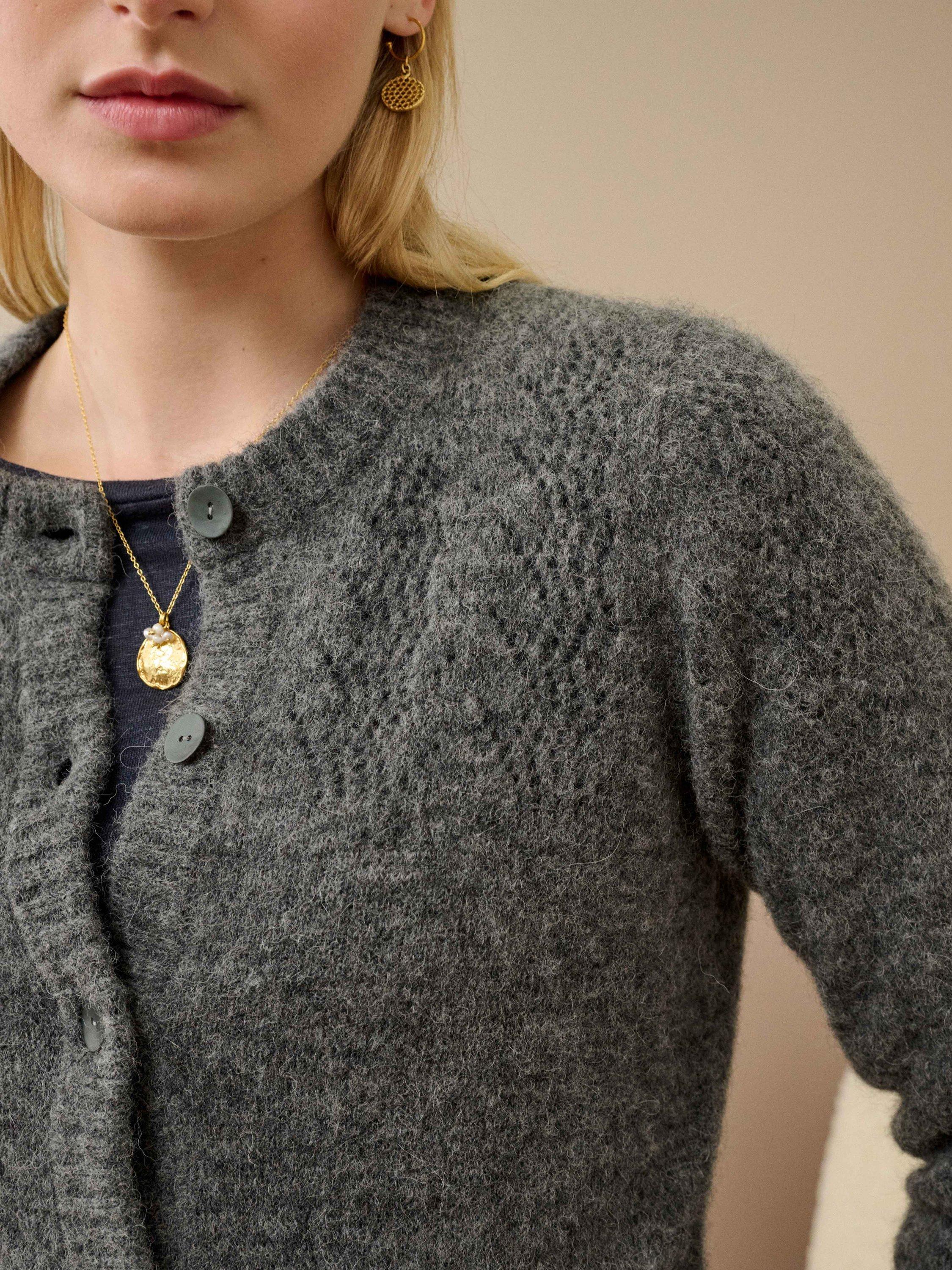Product image 3 of 4, which shows Brora Textured Alpaca Wool Rich Cardigan, Smoke, 8