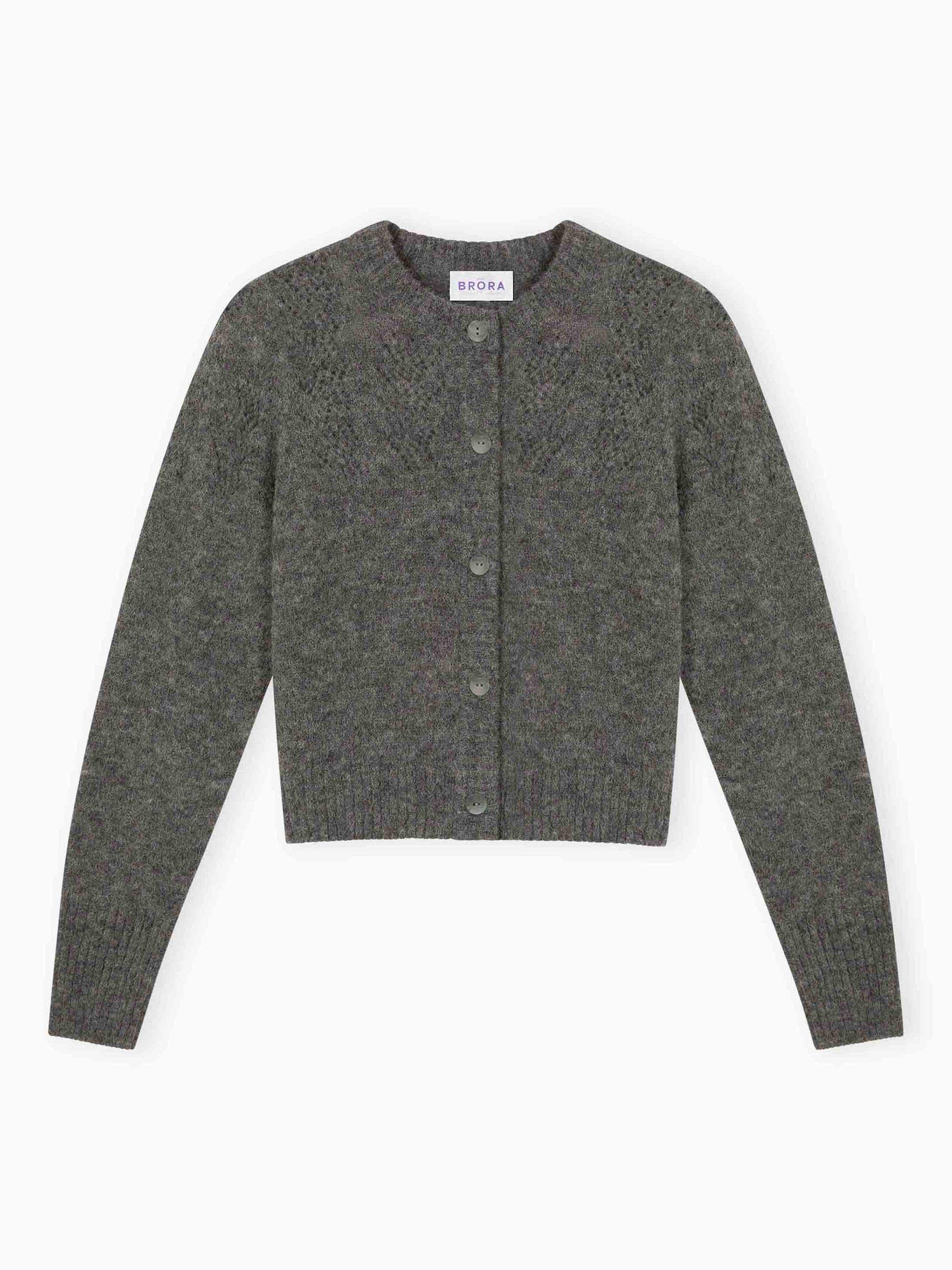 Product image 4 of 4, which shows Brora Textured Alpaca Wool Rich Cardigan, Smoke, 8