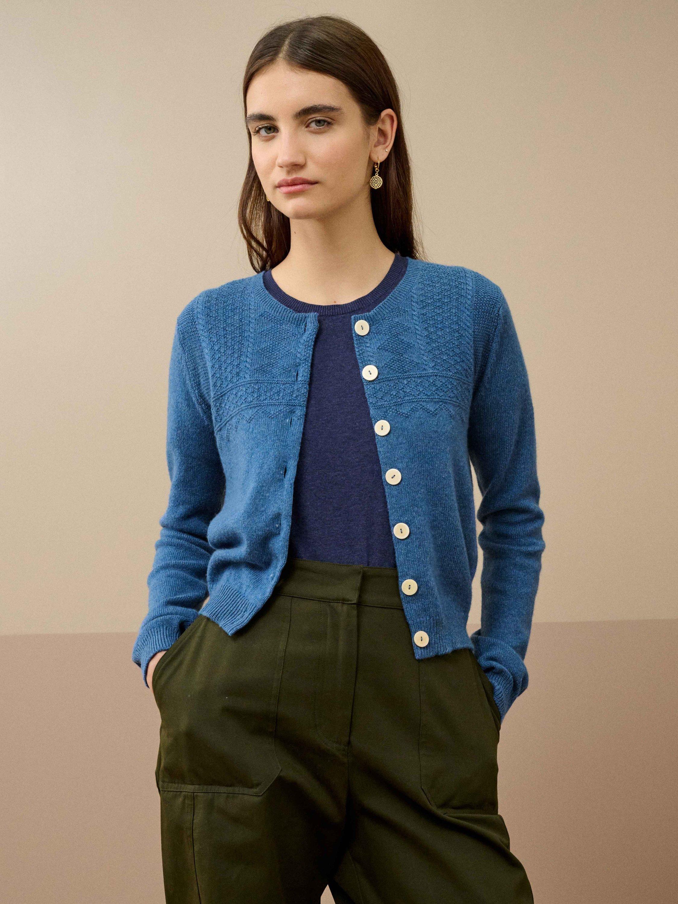 Product image 2 of 4, which shows Brora Guernsey Pure Cashmere Cardigan, Dusk, 8