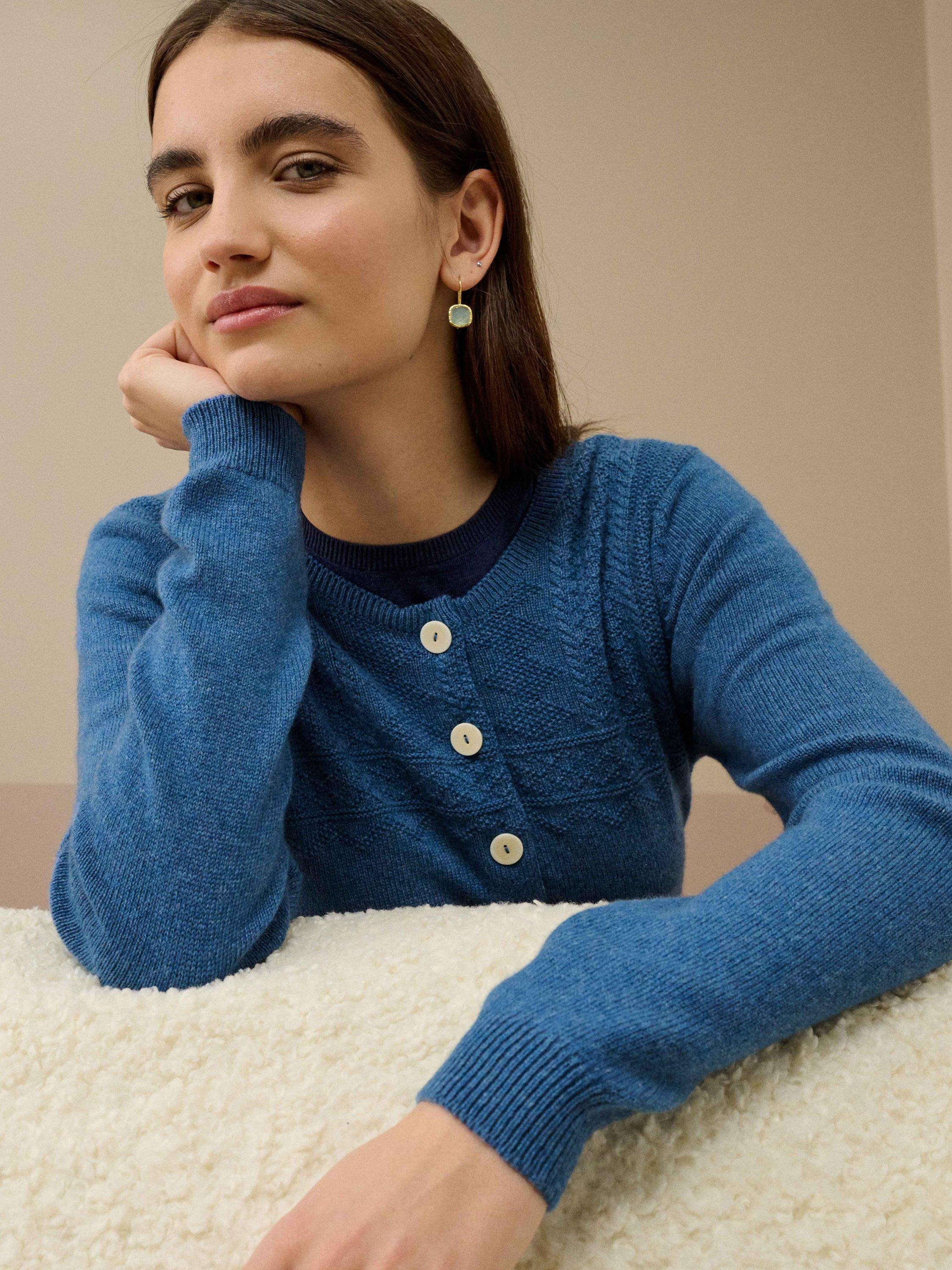 Product image 3 of 4, which shows Brora Guernsey Pure Cashmere Cardigan, Dusk, 8