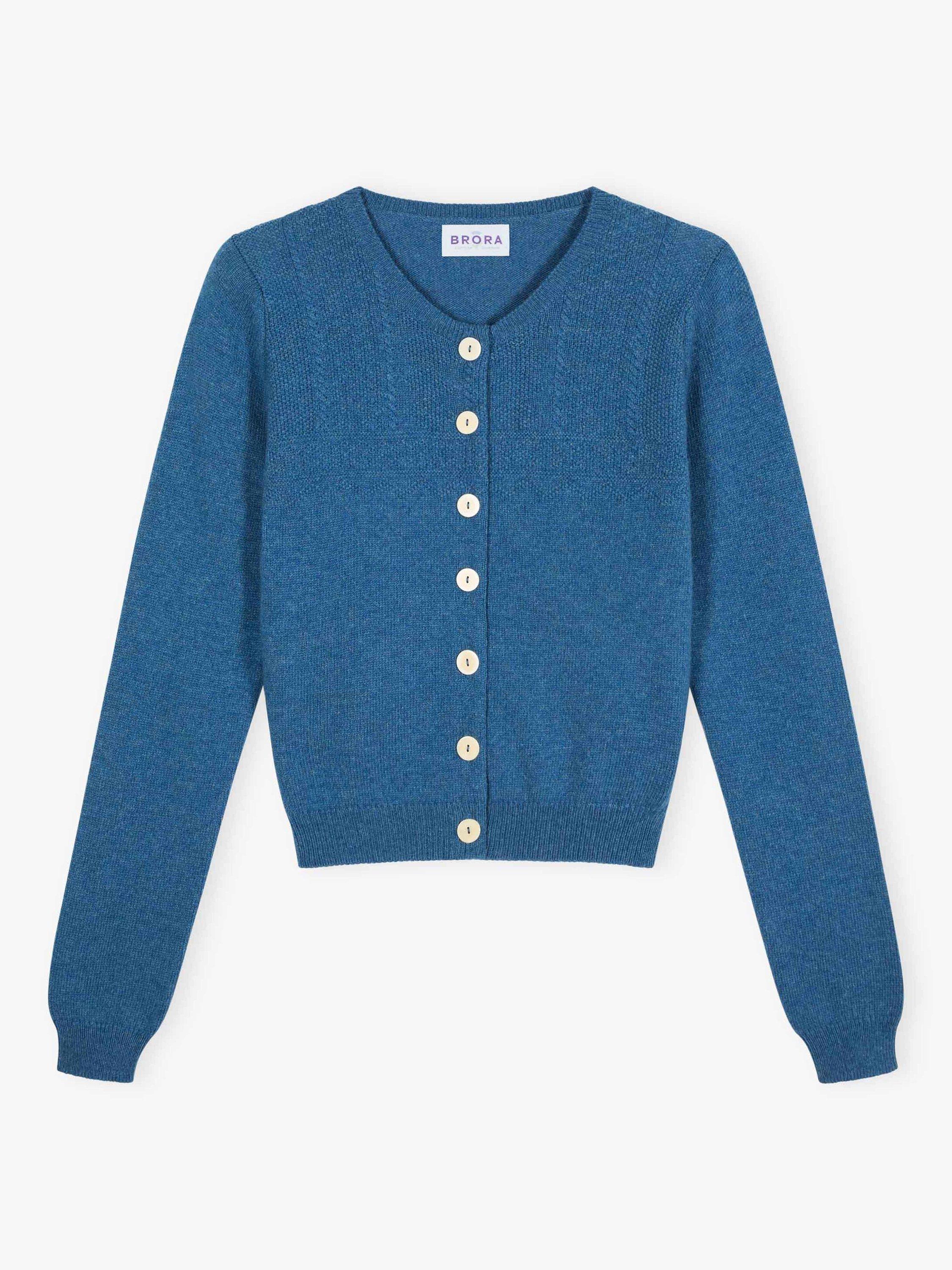 Product image 4 of 4, which shows Brora Guernsey Pure Cashmere Cardigan, Dusk, 8