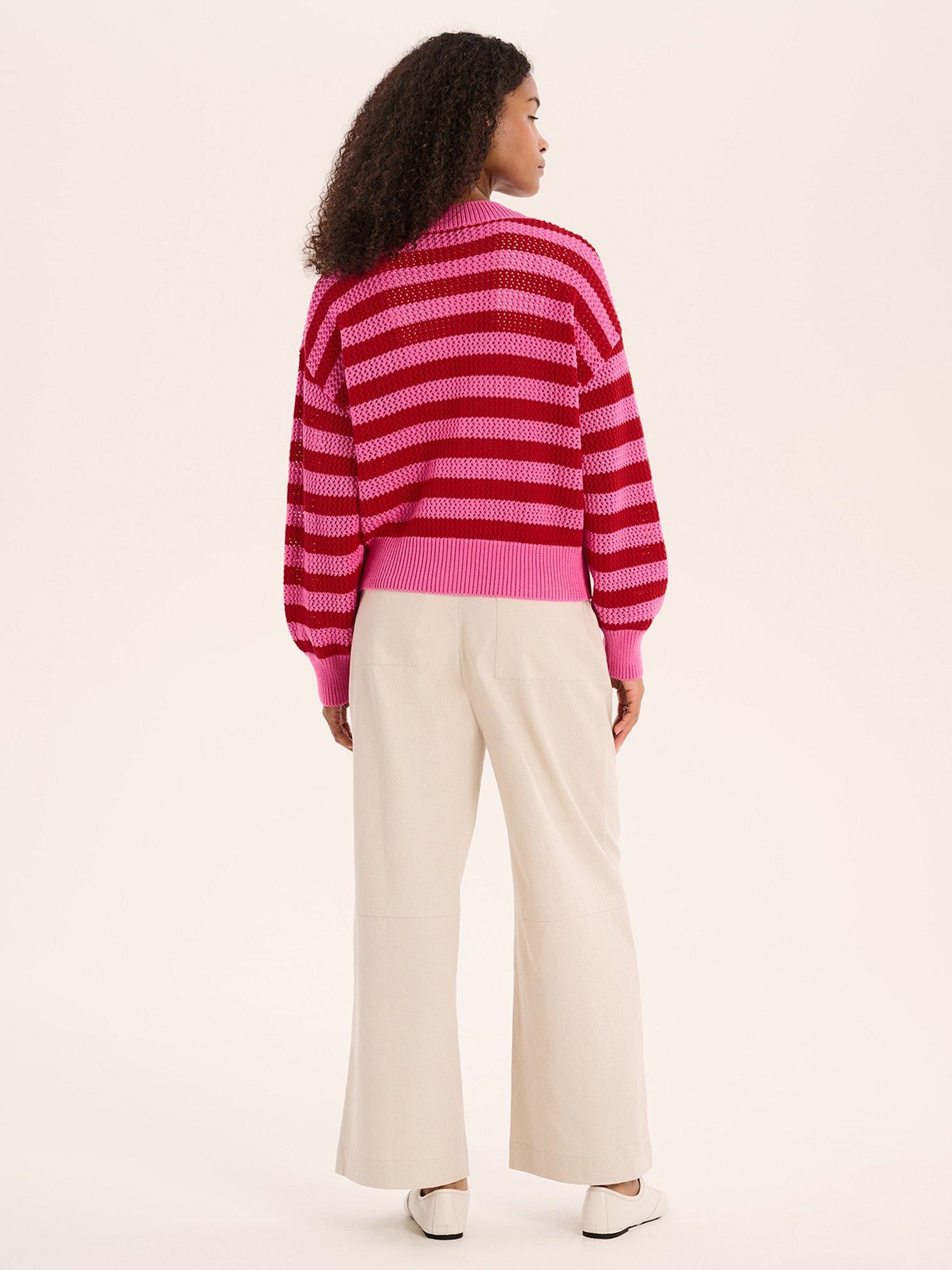 Product image 3 of 5, which shows OMNES Heather Stripe Cardigan, Magenta, XS