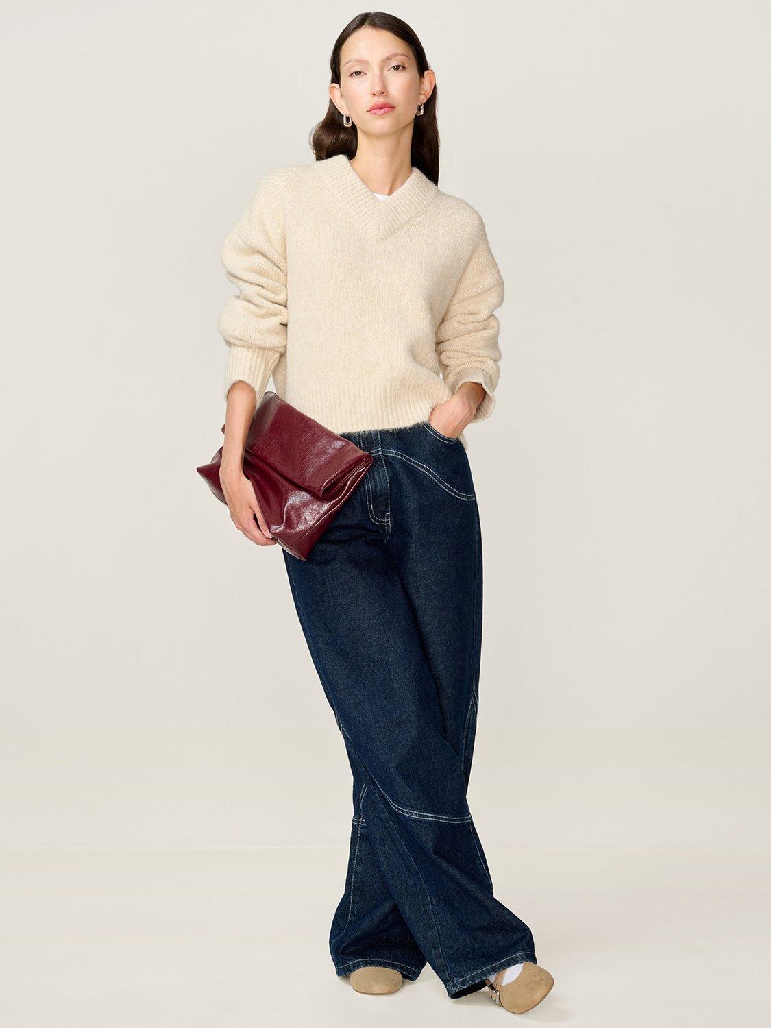 Product image 1 of 4, which shows OMNES Daria Chunky V-Neck Juper, Cream, XS