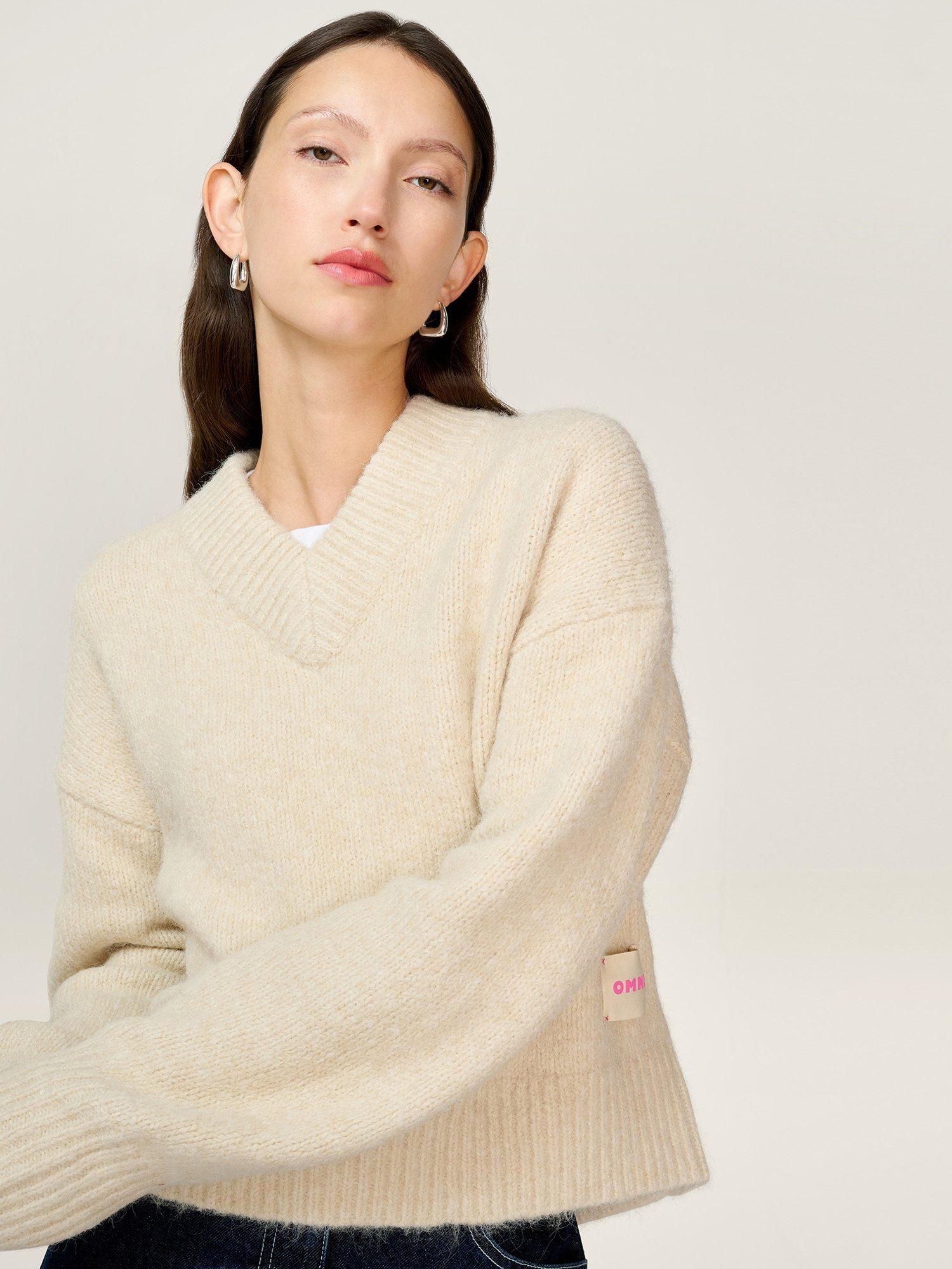 Product image 4 of 4, which shows OMNES Daria Chunky V-Neck Juper, Cream, XS