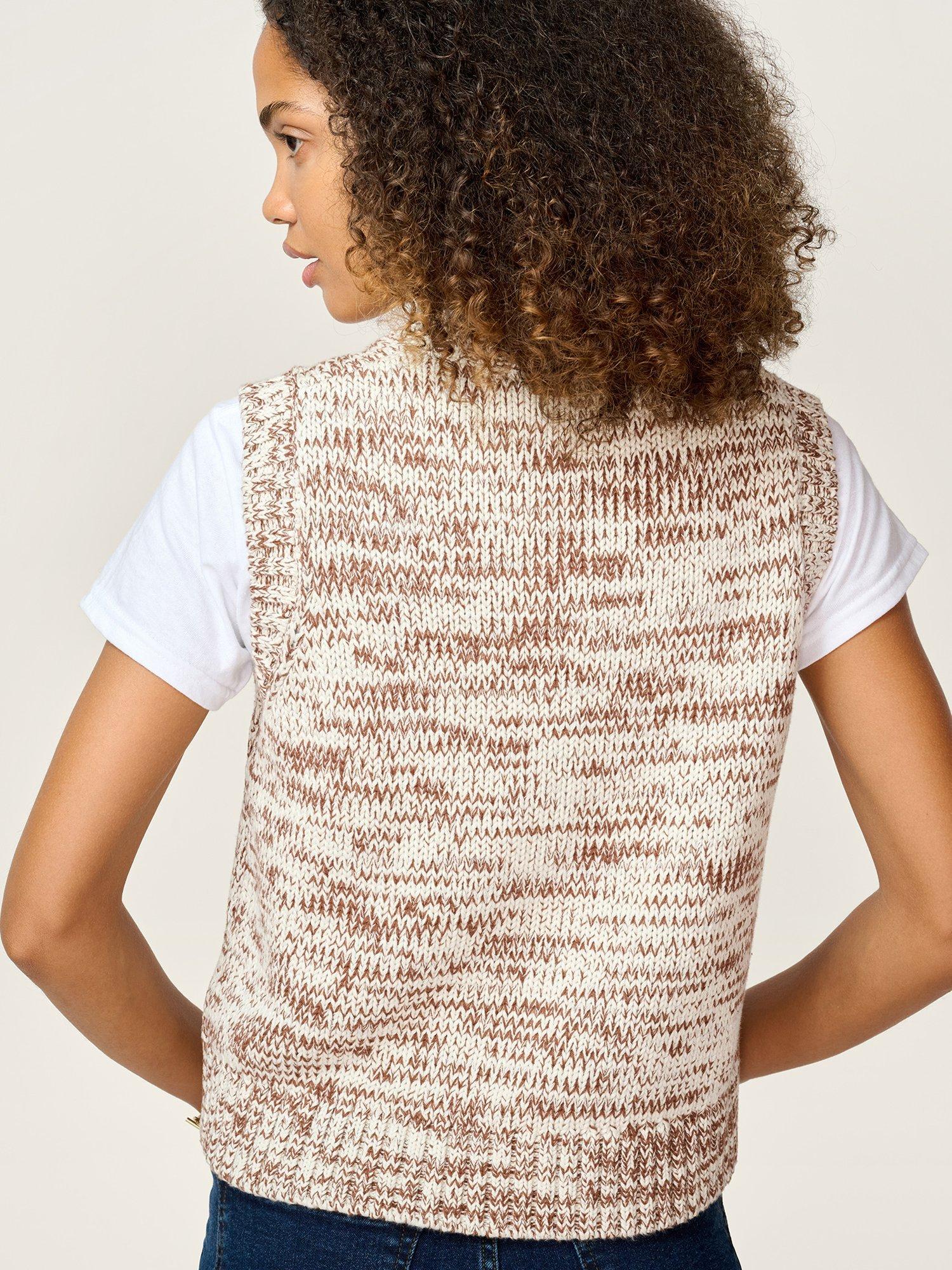 Product image 3 of 4, which shows OMNES Matilda Button Knit Top, Brown/Cream, XS