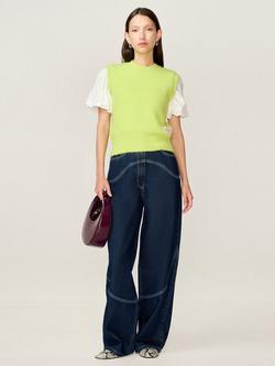 OMNES Riri Wool Blend Sleeveless Crew Neck Vest, Lime