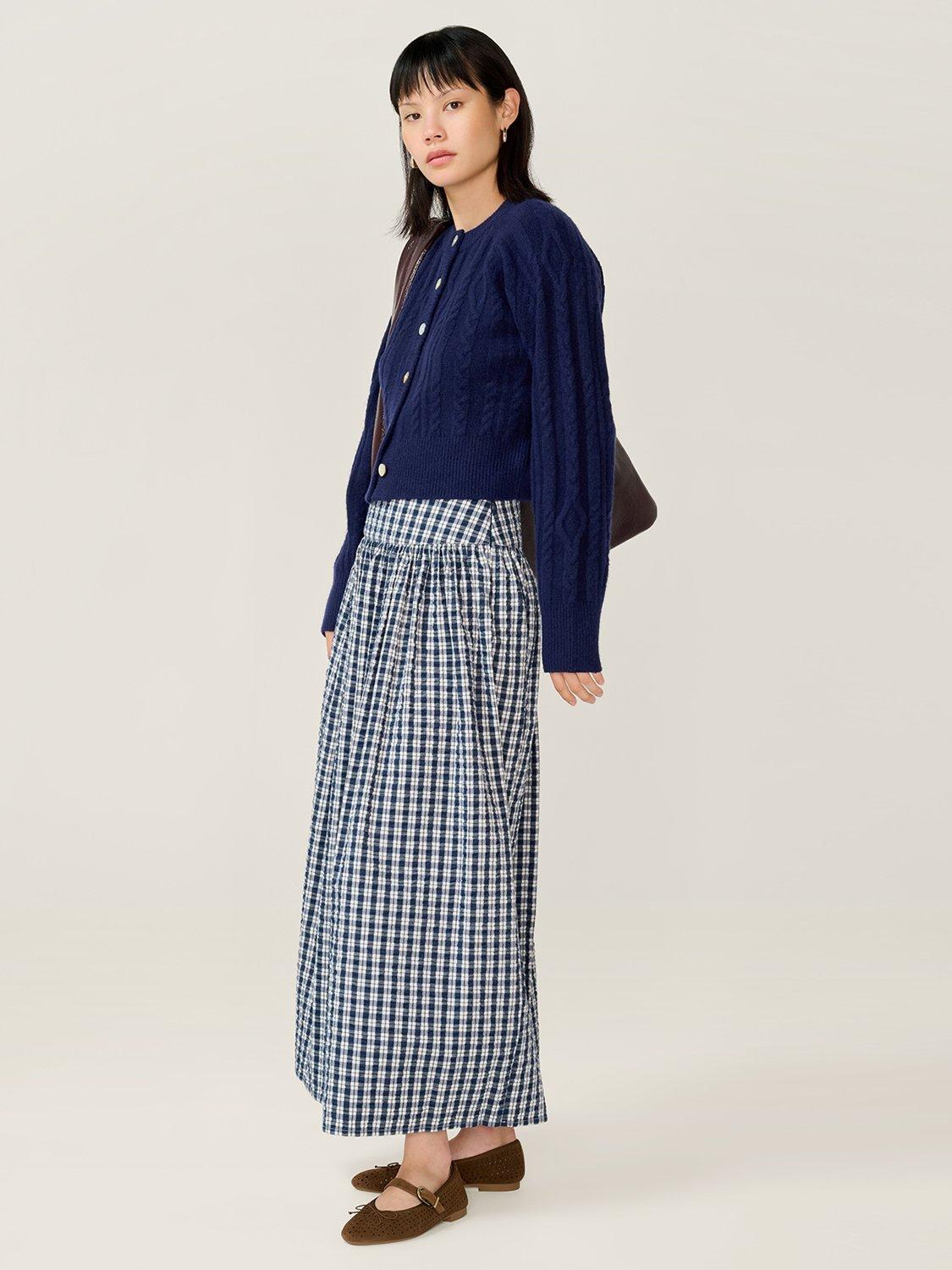 Product image 2 of 5, which shows OMNES Darcie Check Midi Skirt, Mono, 6