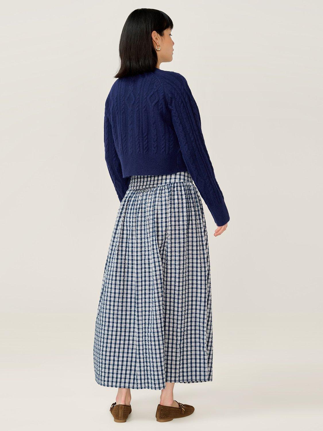 Product image 3 of 5, which shows OMNES Darcie Check Midi Skirt, Mono, 6