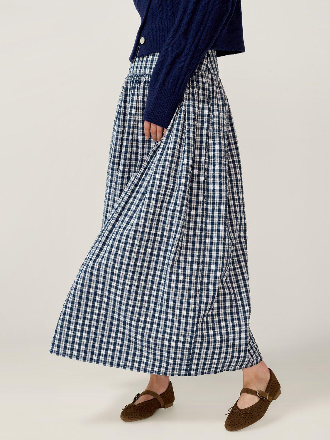 Product image 4 of 5, which shows OMNES Darcie Check Midi Skirt, Mono, 6